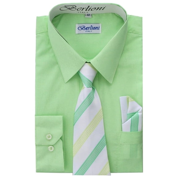 Boy's Fashion Solid Color Dress Shirt Tie and Hanky Set