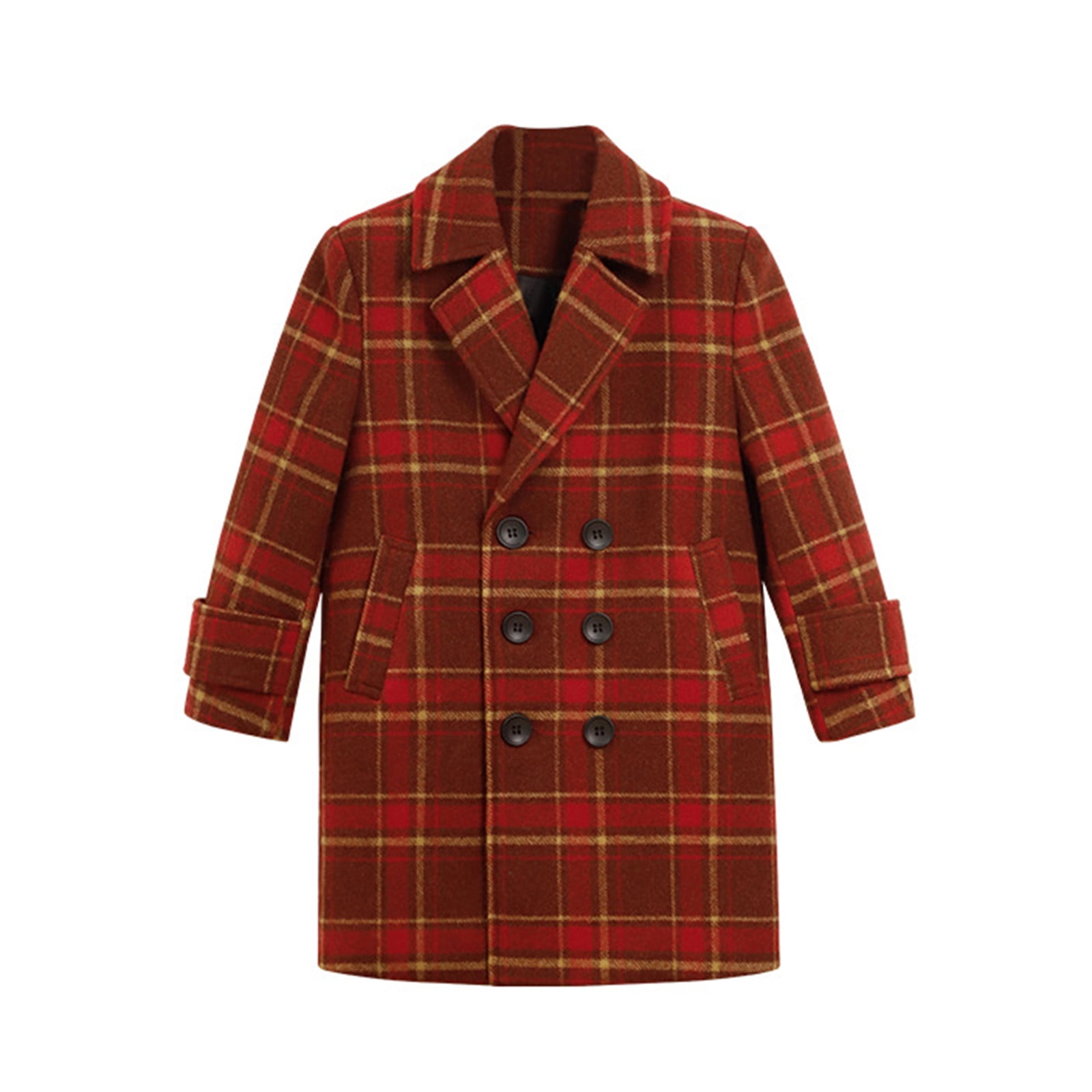 Boy s Wool Double Trench Jacket Warm Plaid Peacoat Boys Coats and Jackets Sizes 4 5 Years
