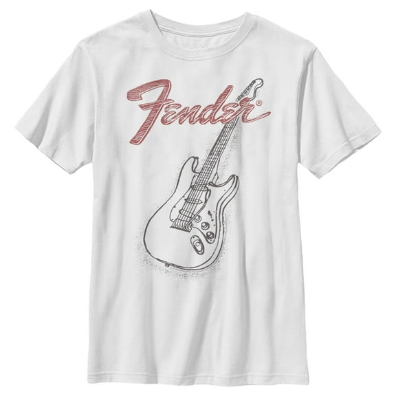 Boy's Fender Guitar Sketch Graphic Tee White Large