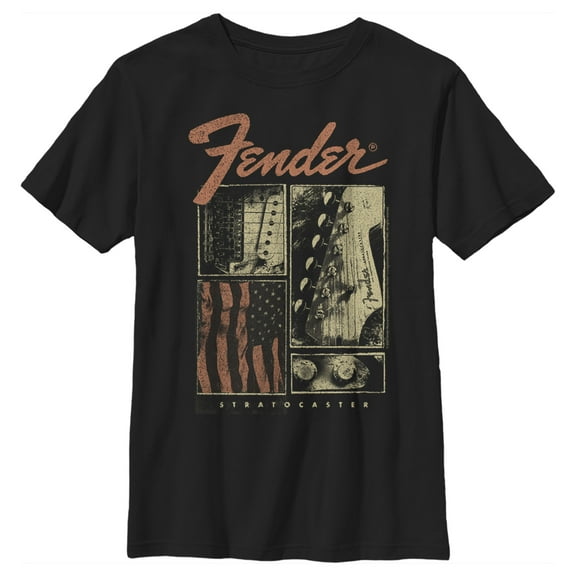 Boy's Fender Stratocaster Boxes  Graphic Tee Black Medium