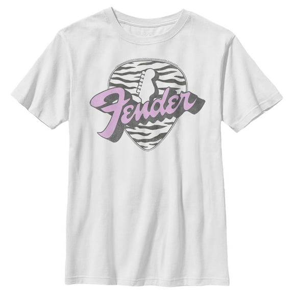 Boy's Fender Tiger Print Guitar Pick Logo Graphic Tee White X Small