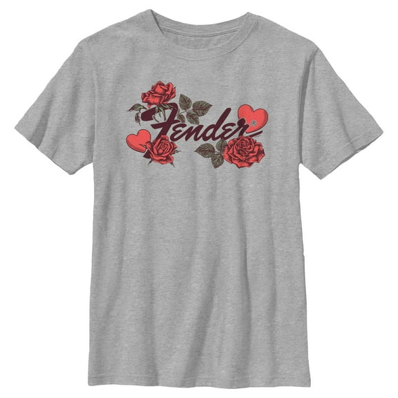 Boy's Fender Valentine Hearts and Roses Graphic Tee Athletic Heather Medium