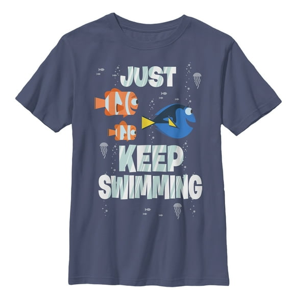 Boy's Finding Dory Just Keep Swimming Graphic Tee Navy Blue Large