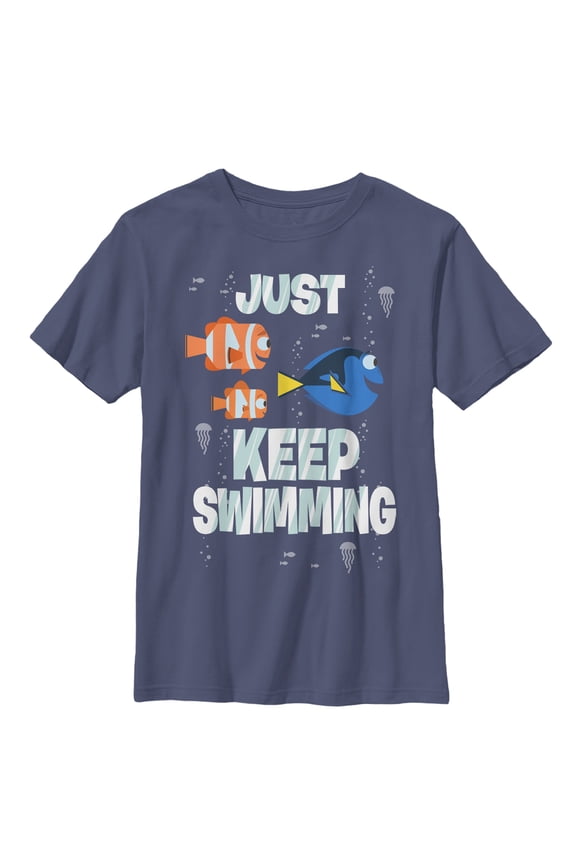Boy's Finding Dory Just Keep Swimming Graphic Tee Navy Blue Large