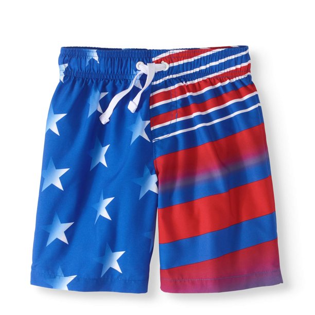 Boy's Flag Print Swim Trunks