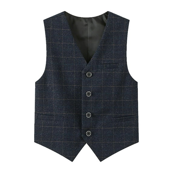 Boy's Formal Suit Vest Kids 4 Button Formal Plaid Suit Vest Vintage Style Waist Coat Boys Tops Black 4 Years-5 Years