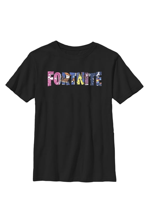 Boy's Fortnite Classic Logo Character Fill  Graphic Tee Black Large