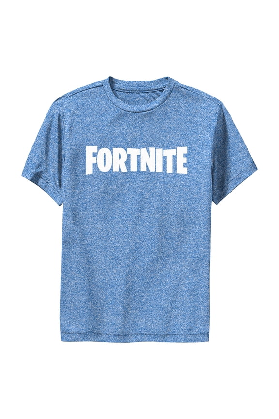 Boy's Fortnite Classic White Logo Performance Graphic Tee Royal Blue Heather Large