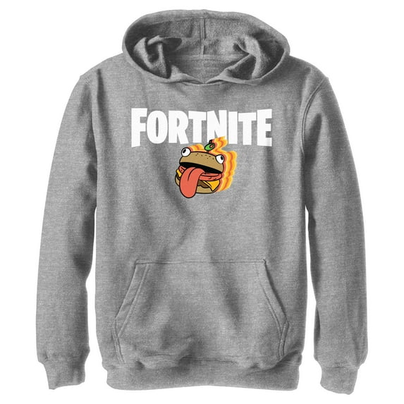 Boy's Fortnite Durr Burger Logo Pull Over Hoodie Athletic Heather X Large