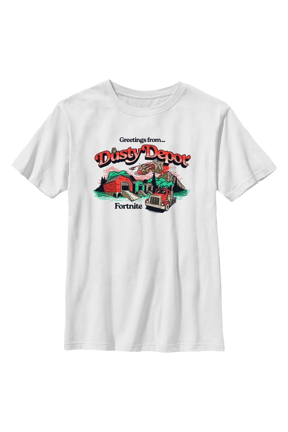 Boy's Fortnite Greetings From Dusty Depot Graphic T-Shirt