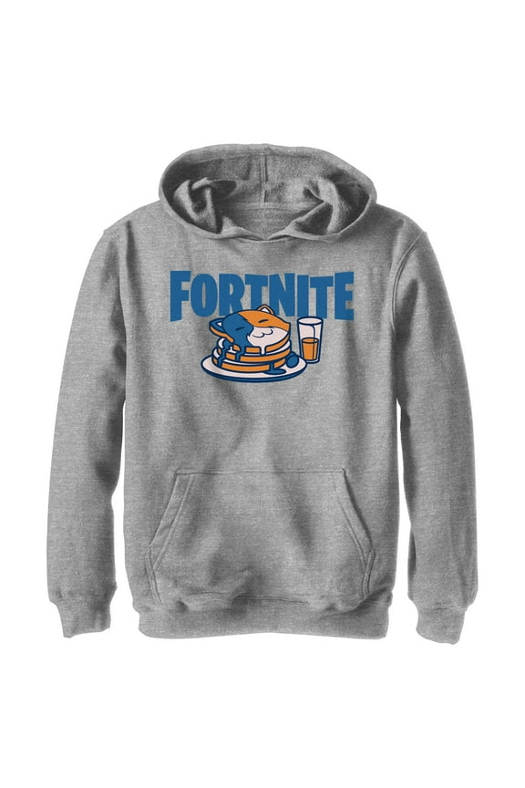 Boy's Fortnite Meowscles Pancakes Pull Over Hoodie Athletic Heather Medium