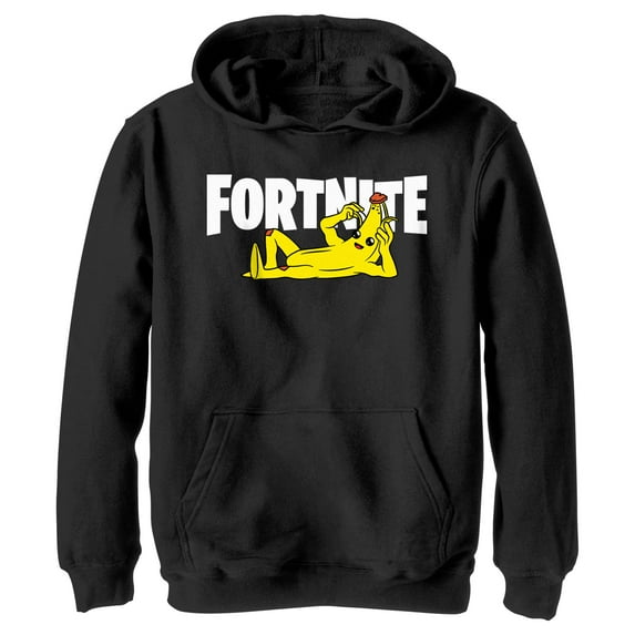 Boy's Fortnite Peel Yourself Logo Pull Over Hoodie Black Medium