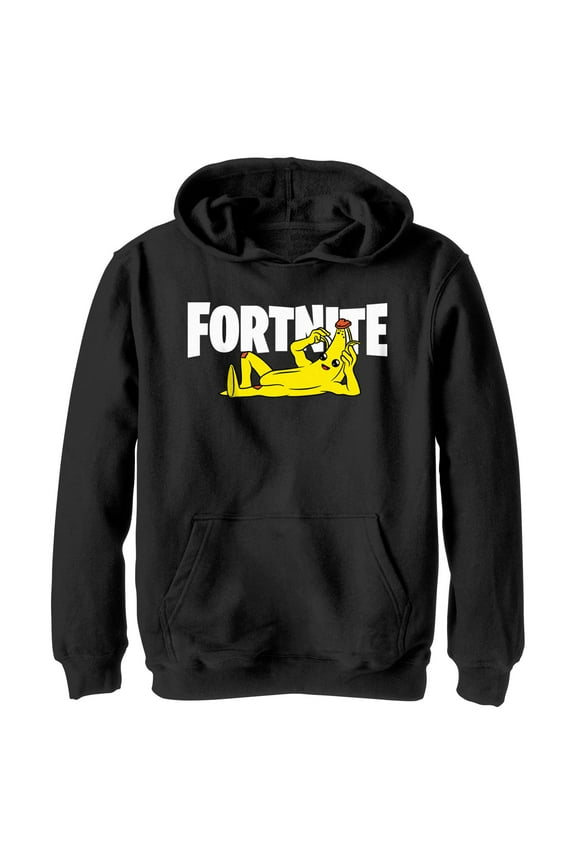 Boy's Fortnite Peel Yourself Logo Pull Over Hoodie Black X Large