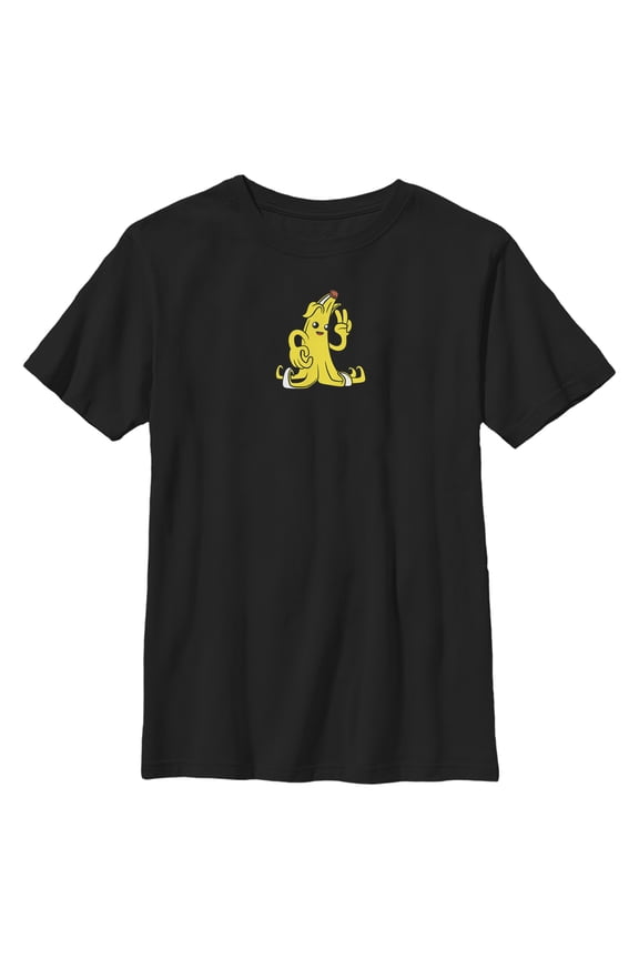 Boy's Fortnite Peely Peace Sign Graphic Tee Black Medium