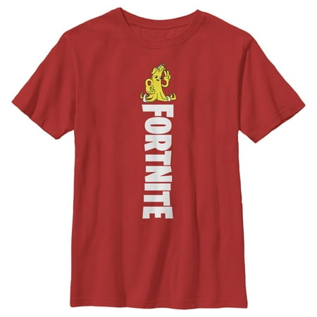 Boy's Fortnite Peely Peace Sign Logo Graphic Tee Red Large