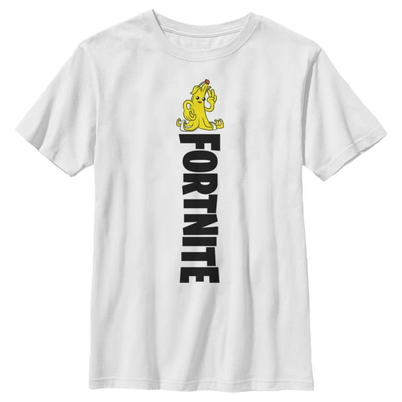 Boy's Fortnite Peely Peace Sign Vertical Logo Graphic Tee White Large