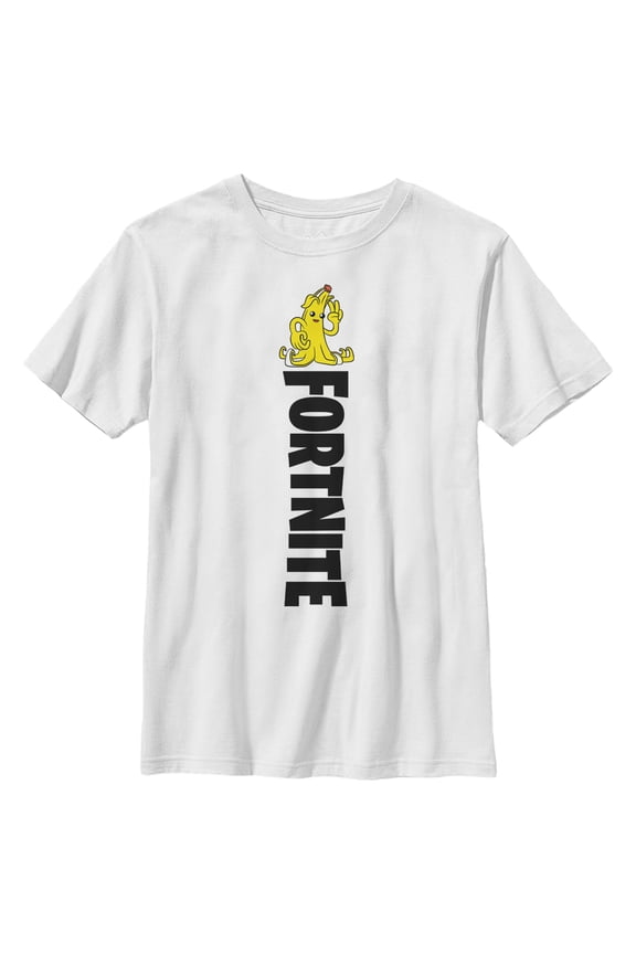 Boy's Fortnite Peely Peace Sign Vertical Logo Graphic Tee White Large