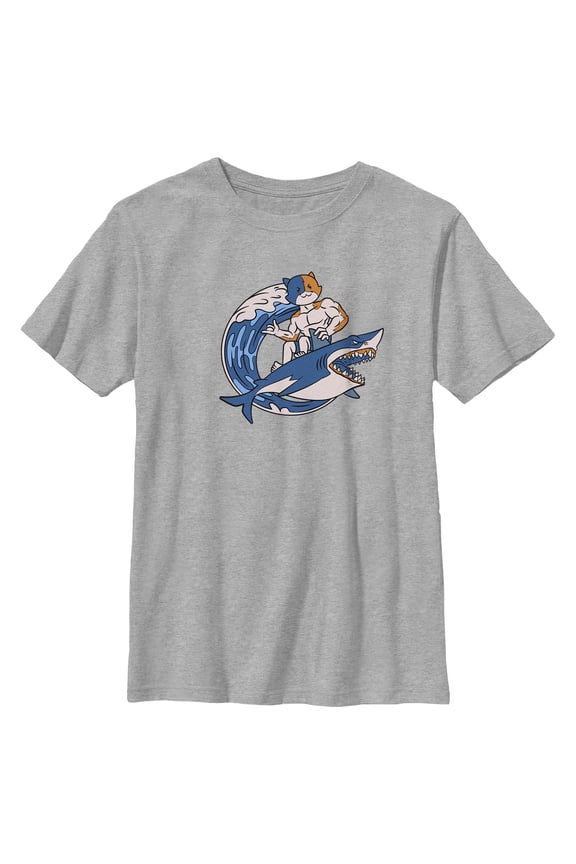Boy's Fortnite Surfer Meowscles Graphic Tee Athletic Heather Medium