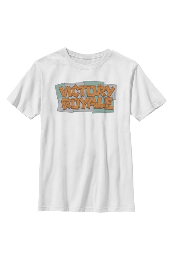 Boy's Fortnite Victory Royale Wooden Logo Graphic Tee White Medium