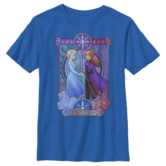 Boy's Frozen 2 Sister Stained Glass Graphic Tee Royal Blue Small