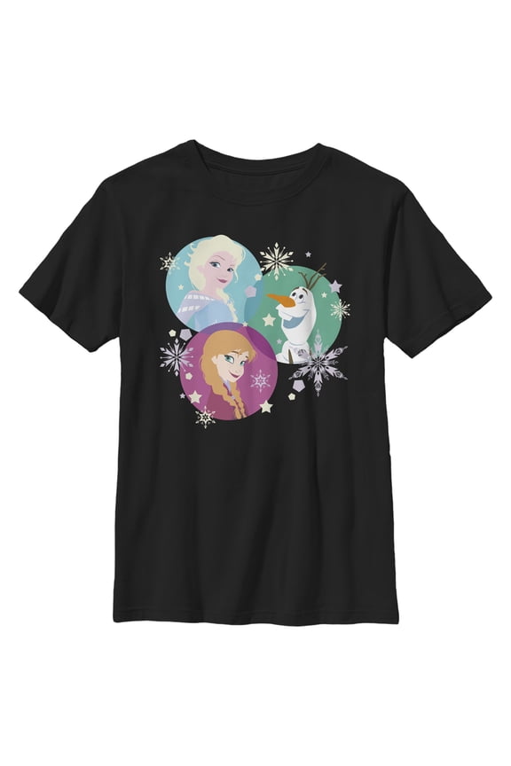 Boy's Frozen Character Snowflakes  Graphic Tee Black X Small