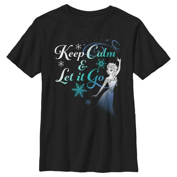 Boy's Frozen Elsa Keep Calm Graphic Tee Black Large