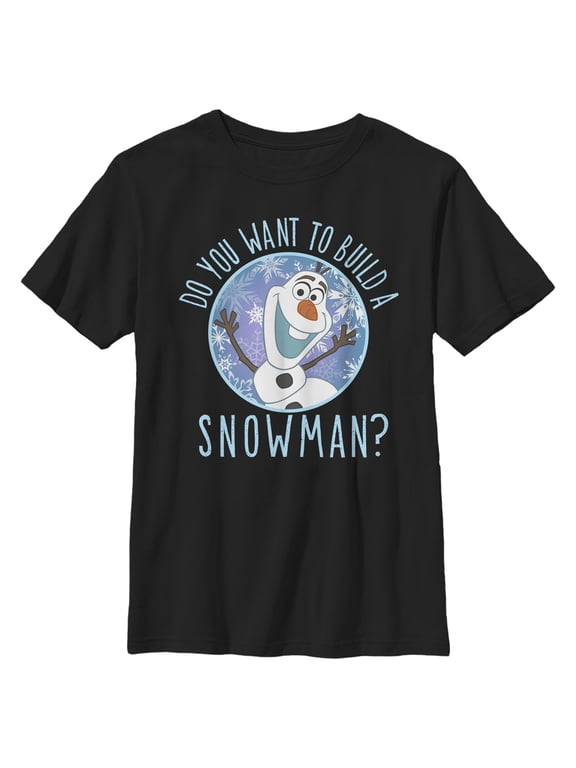 Boy's Frozen Olaf Build Snowman Graphic Tee Black Small
