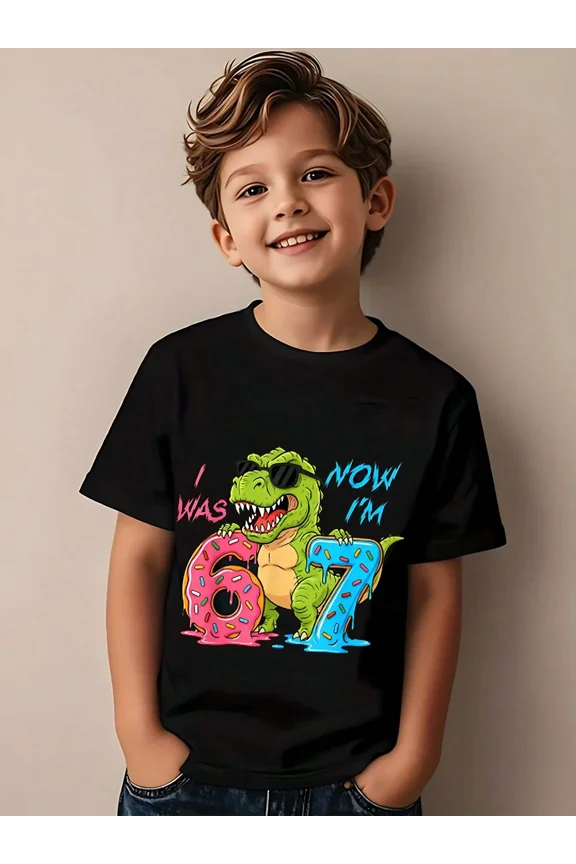 Boy's Funny Cartoon Dinosaur T-Rex Birthday T-Shirt
