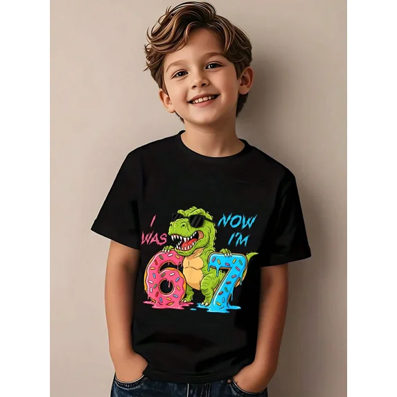 Boy's Funny Cartoon Dinosaur T-Rex Birthday T-Shirt