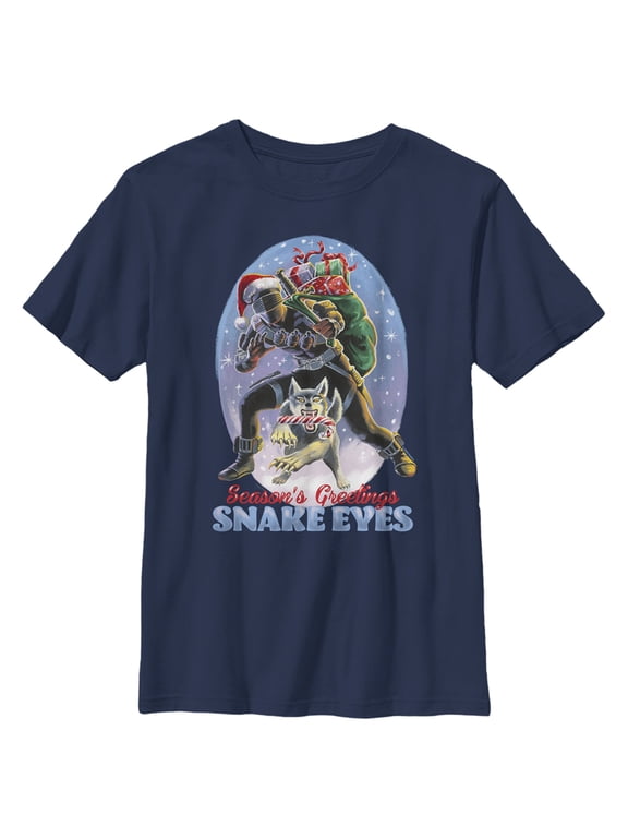 Boy's GI Joe Christmas Snake Eyes Season's Greetings Graphic Tee Navy Blue Small