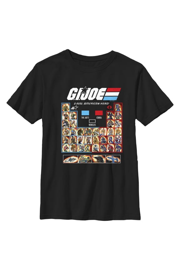 Boy's GI Joe Toy Line Character Vehicle Roster Graphic Tee Black Small