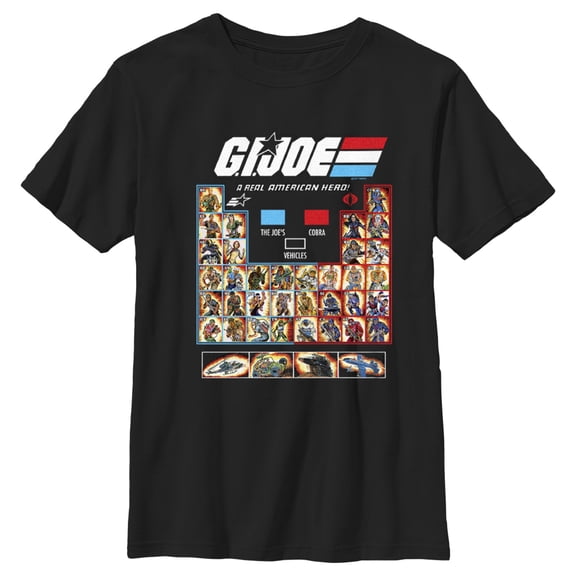 Boy's GI Joe Toy Line Character Vehicle Roster Graphic Tee Black X Large