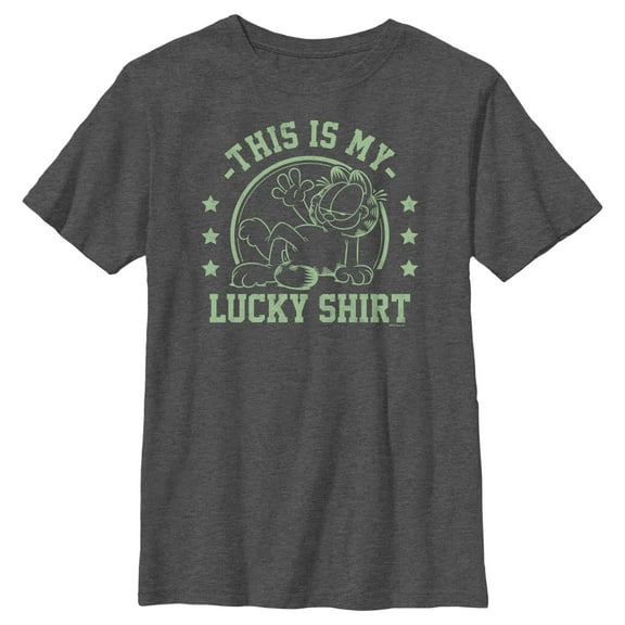 Boy's Garfield St. Patrick's Day This is my Lucky Shirt  Graphic Tee Charcoal Heather Small