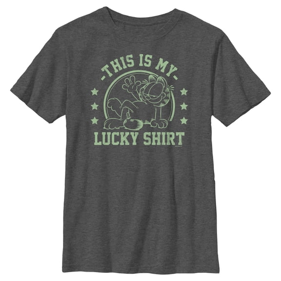 Boy's Garfield St. Patrick's Day This is my Lucky Shirt  Graphic Tee Charcoal Heather X Large