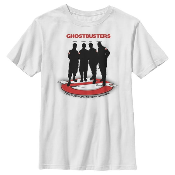 Boy's Ghostbusters Black Silhouettes Standing On Logo  Graphic Tee White Large