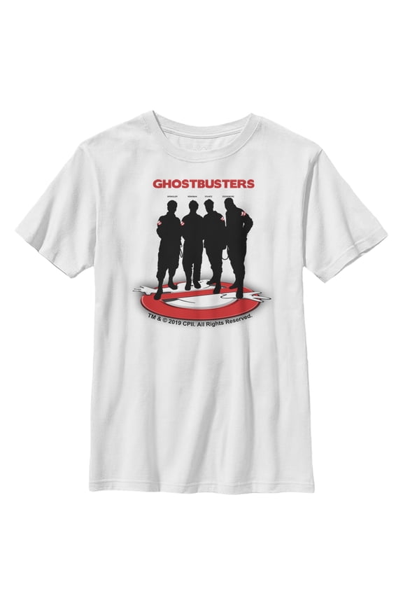 Boy's Ghostbusters Black Silhouettes Standing On Logo Graphic Tee White Small