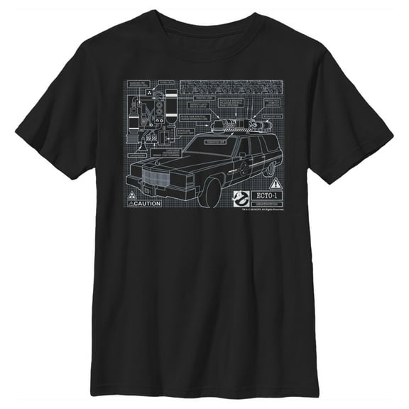 Boy's Ghostbusters Ecto-1 Blueprint Graphic Tee Black Large