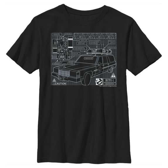 Boy's Ghostbusters Ecto-1 Blueprint Graphic Tee Black Medium