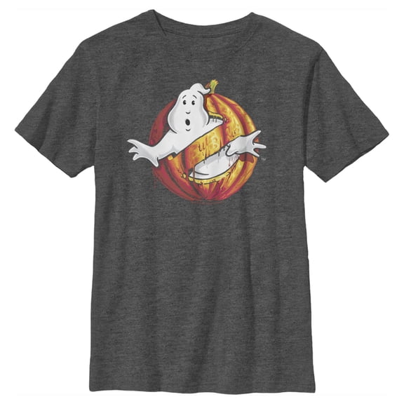 Boy's Ghostbusters Halloween Pumpkin Logo Graphic Tee Charcoal Heather Large