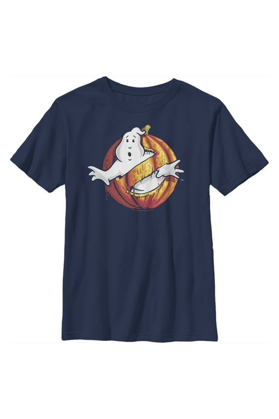 Boy's Ghostbusters Halloween Pumpkin Logo Graphic Tee Navy Blue X Small