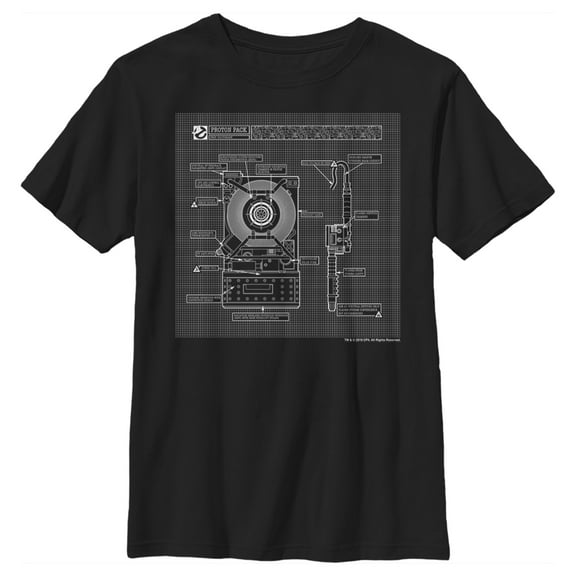 Boy's Ghostbusters Proton Pack Blueprint  Graphic Tee Black X Large