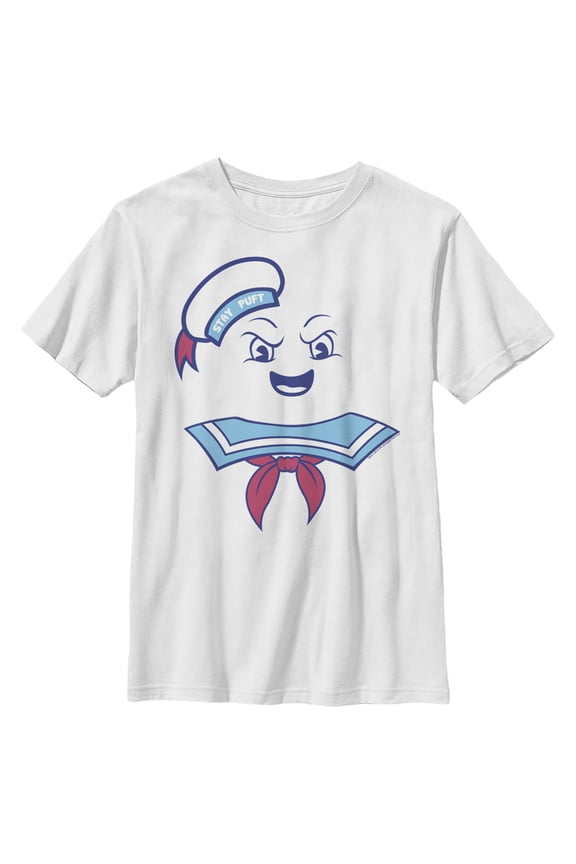 Boy's Ghostbusters Stay Puft Marshmallow Man Face Graphic Tee White Large
