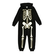 SAINT EVE Boy's, Girl's Halloween Hooded Fleece Skeleton Bone Costume Pajama Sleeper (Medium 7/8)