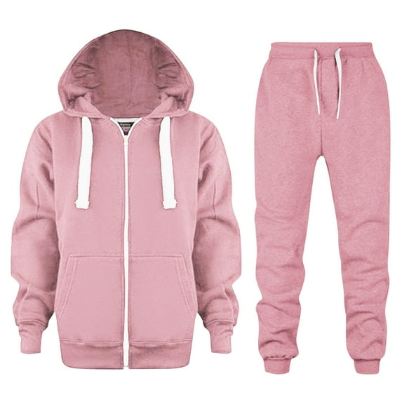 Boy's Girl's Sweatshirt Sets 2 Piece Outfits Pattern Printed Warm Hooded Sweatshirt and Sport Pants Clothing Set for Kids Pink, 7-8Y