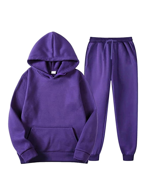 Boy's Girl's Trendy Dance Sweatsuits 2 Piece Kids Sports Hoodie Sweatshirts and Jogger Trackpants Running Exercise Set 2-13Y,Purple 6-7 Years