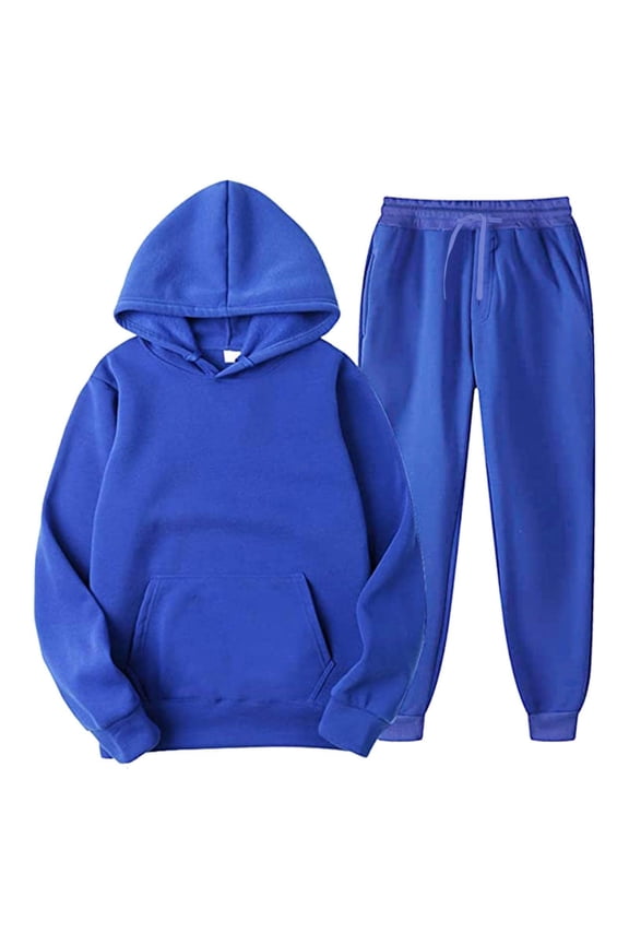Boy's Girl's Trendy Dance Sweatsuits 2 Piece Kids Sports Hoodie Sweatshirts and Jogger Trackpants Running Exercise Set 2-13Y,Royal Blue 12-13 Years