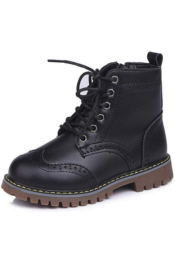 Boy's Girl's Waterproof Side Zipper Lace-Up Ankle Boots Outdoor Workboots Walking Winter Snow Sneaker Shoes