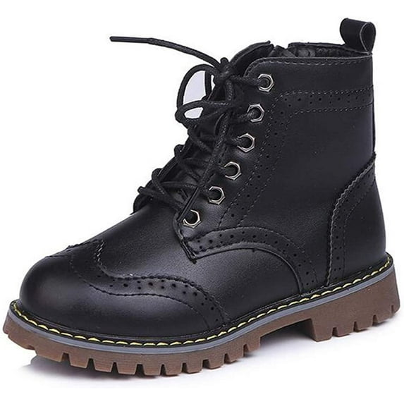 Boy's Girl's Waterproof Side Zipper Lace-Up Ankle Boots Outdoor Workboots Walking Winter Snow Sneaker Shoes