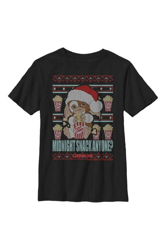 Boy's Gremlins Midnight Snack Ugly Christmas Sweater Print  Graphic T-Shirt
