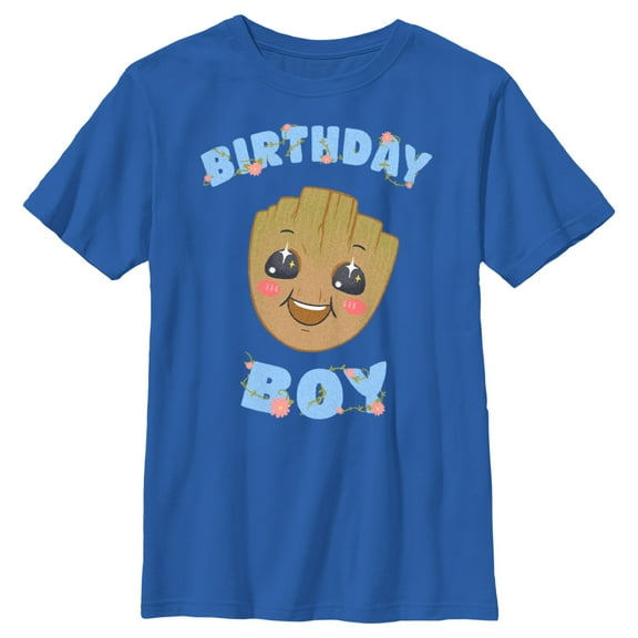 Boy's Guardians of the Galaxy Baby Face Birthday Boy Groot  Graphic Tee Royal Blue Medium